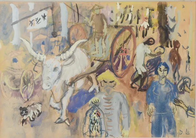 DAVID LARSSON. Orientalisk komposition, gouache, signerad.