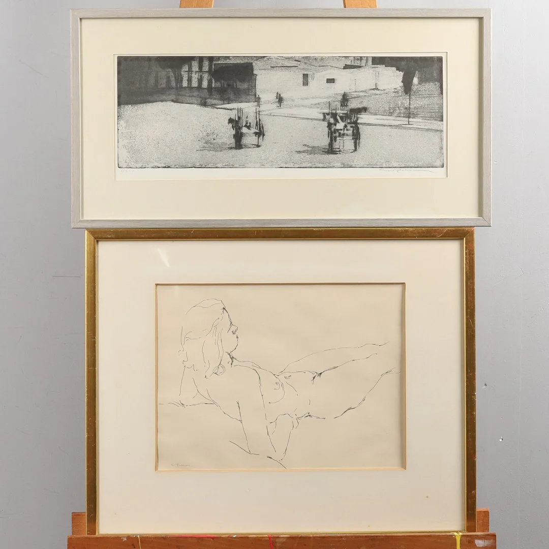 EINAR PERSSON. Etsning samt teckning, signerade. — Engravings & Prints — Örebro Stadsauktioner