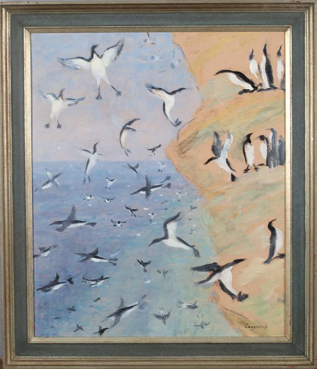 GEORG LAGERSTEDT. "Sillgrisslor från Stora Karlsö", olja på pannå.