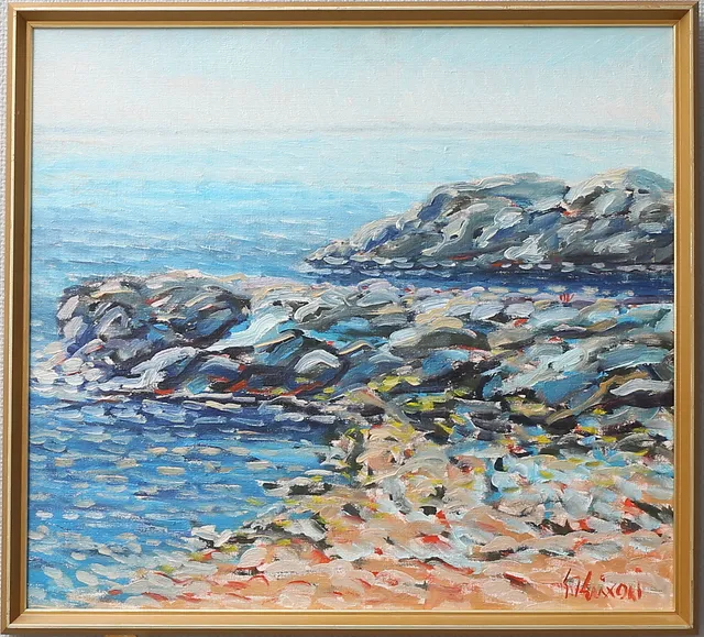 G INGEMAR ERIXON. "Strandklippor, Sapri", Campania Italien, olja på duk, signerad, daterad 1986.
