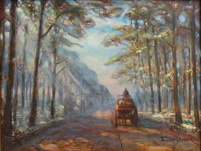 THEODOR JÖNSSON. VAGN LÄNGS LANDSVÄG, OLJA PÅ DUK, SIGNERAD.