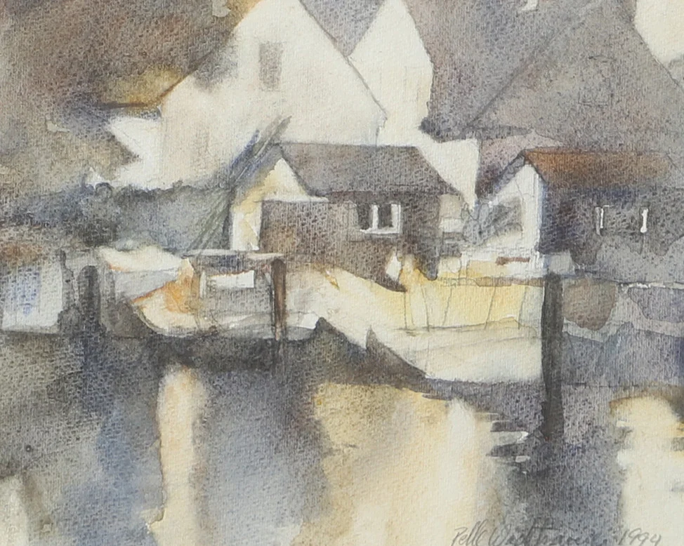 PELLE WADSTRÖMER. Fiskehamn, akvarell, signerad 1994. — Paintings — Helsingborgs Auktionskammare