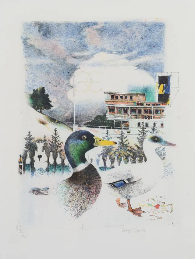 BENGT LANDIN. Komposition, färglitografi, signerad, numrerad 183/350.
