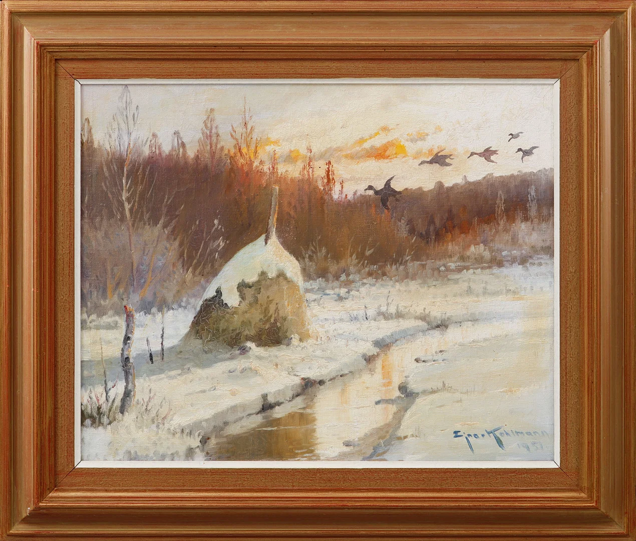 EJNAR KOHLMANN. Vinterbild med fåglar, olja på duk, signerad och daterad 1951. — Paintings — Göteborgs Auktionsverk