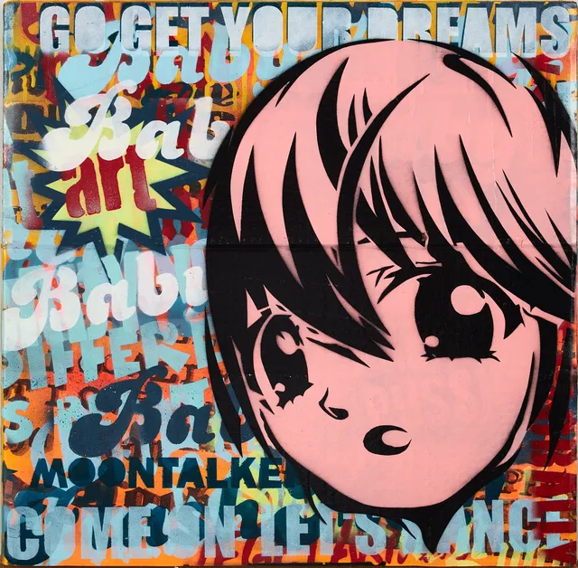 MAREK BRAUN ( 1970). "Baby baby", blandteknik på kartong, á tergo med monogramsignatur, 2016.