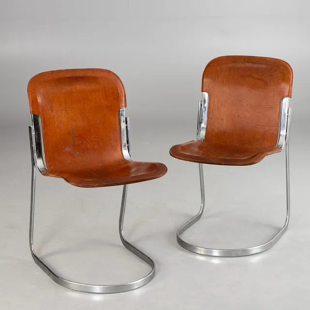 WILLY RIZZO. Cidue. Paar Freischwinger 'C2', Leder braun. Italien, 1960/70er Jahre.