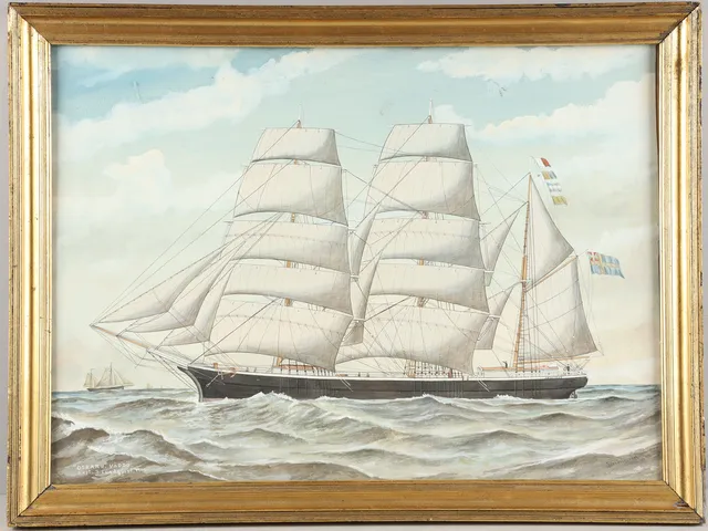 GUSTAF FREDRIKSSON (SVERIGE, 1901-1982). "Oskar II", Väddö, Kapt. J.Lundquist, 1900, akvarell.