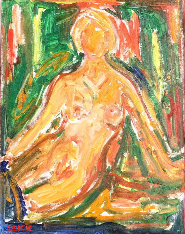 Erling Leick. Composition with female figure. Oil on canvas
