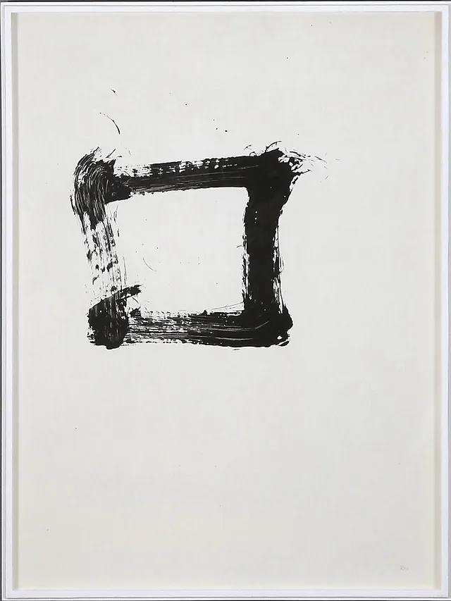 RUNE HAGBERG. Komposition, tempera på papper, uppfodrad på pannå, monogramsignerad.