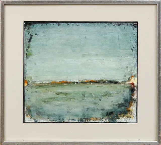 PETER LAMBERG. "Det gröna landskapet", blandteknik, signerad och daterad 1969.