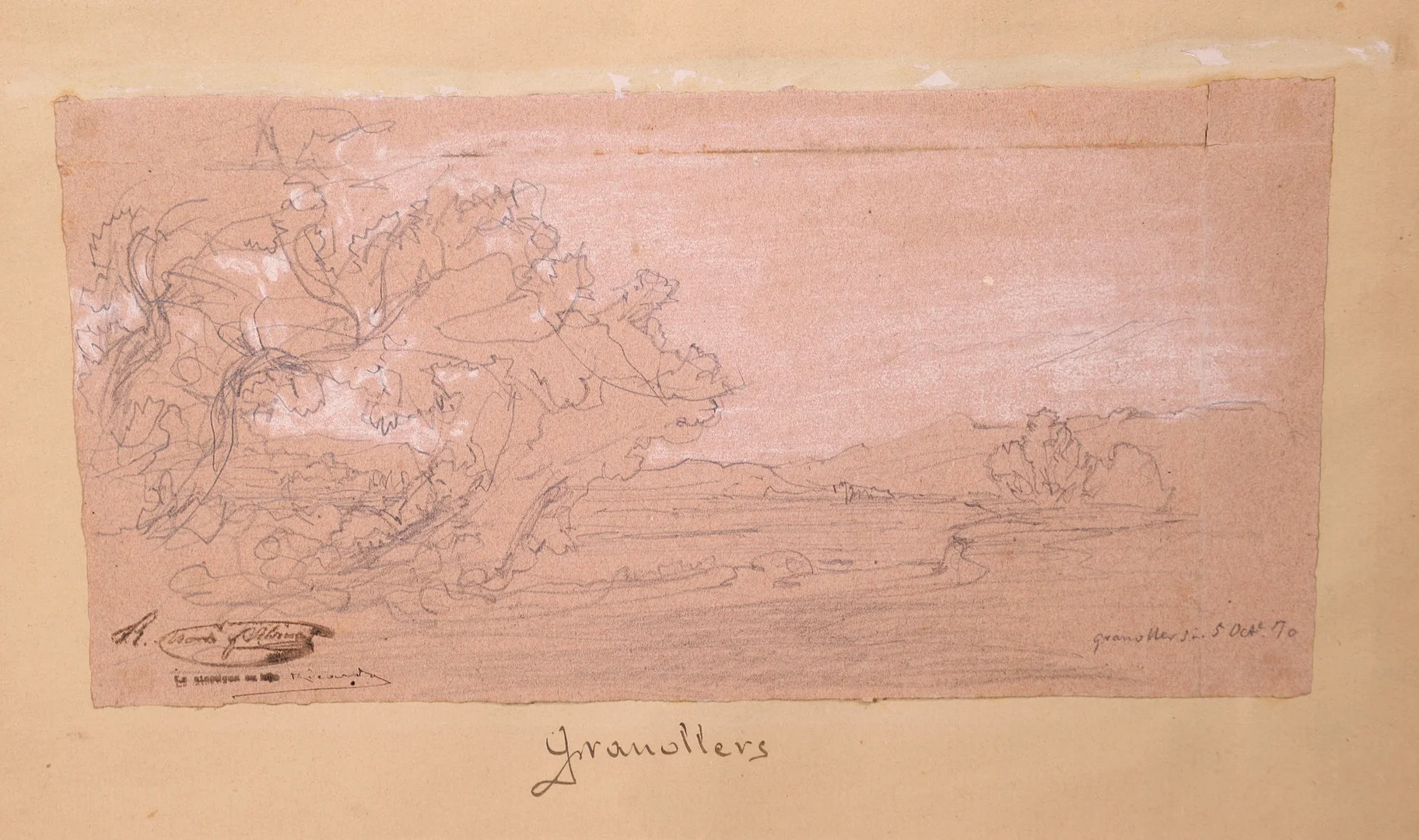 RAMON MARTÍ ALSINA. "GRANOLLERS" DIBUJO CARBÓN Y CLARIÓN. CON SELLO DE TESTAMENTERÍA Y FIRMA DE SU HIJO RICARDO MARTÍ AGULLÓ. — Drawings — Barcelona Auctions