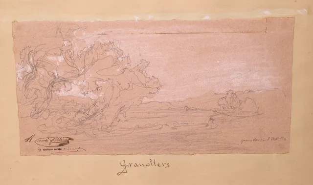 RAMON MARTÍ ALSINA. "GRANOLLERS" DIBUJO CARBÓN Y CLARIÓN. CON SELLO DE TESTAMENTERÍA Y FIRMA DE SU HIJO RICARDO MARTÍ AGULLÓ.