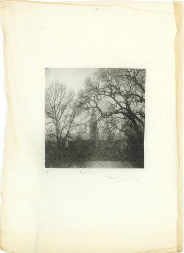 Three items, two depicting Rosenborg Castle and one showing the garden at Princes' Palace. 1915. Signed in print. Nos. 2, 33 and 34. C. 59×45 cm. Unframed. (3).