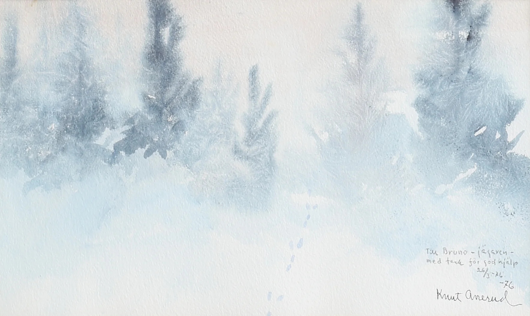 KNUT ANERUD. Vinterlandskap. Akvarell, signerad och daterad -76. — Paintings — Växjö Auktionskammare