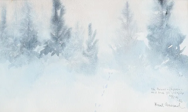 KNUT ANERUD. Vinterlandskap. Akvarell, signerad och daterad -76.