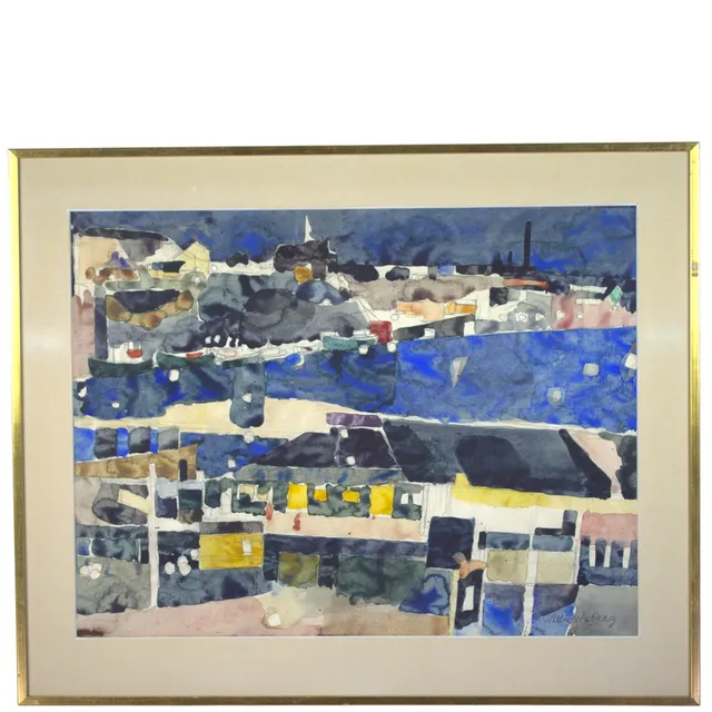 WILLIE WEBERG. Akvarell och blyerts, kubistisk stadsbild, signerad.
