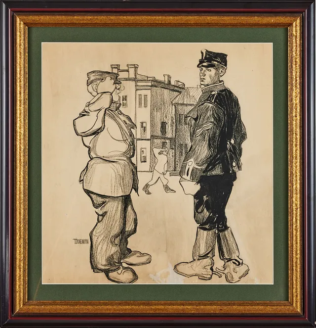 AXEL TÖRNEMAN (1880-1925). Honnör, blandteknik på papper, bildmått 46 x 45 cm.
