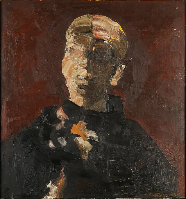 RUNE HAGMAN. "Manshuvud", olja på duk, signerad.