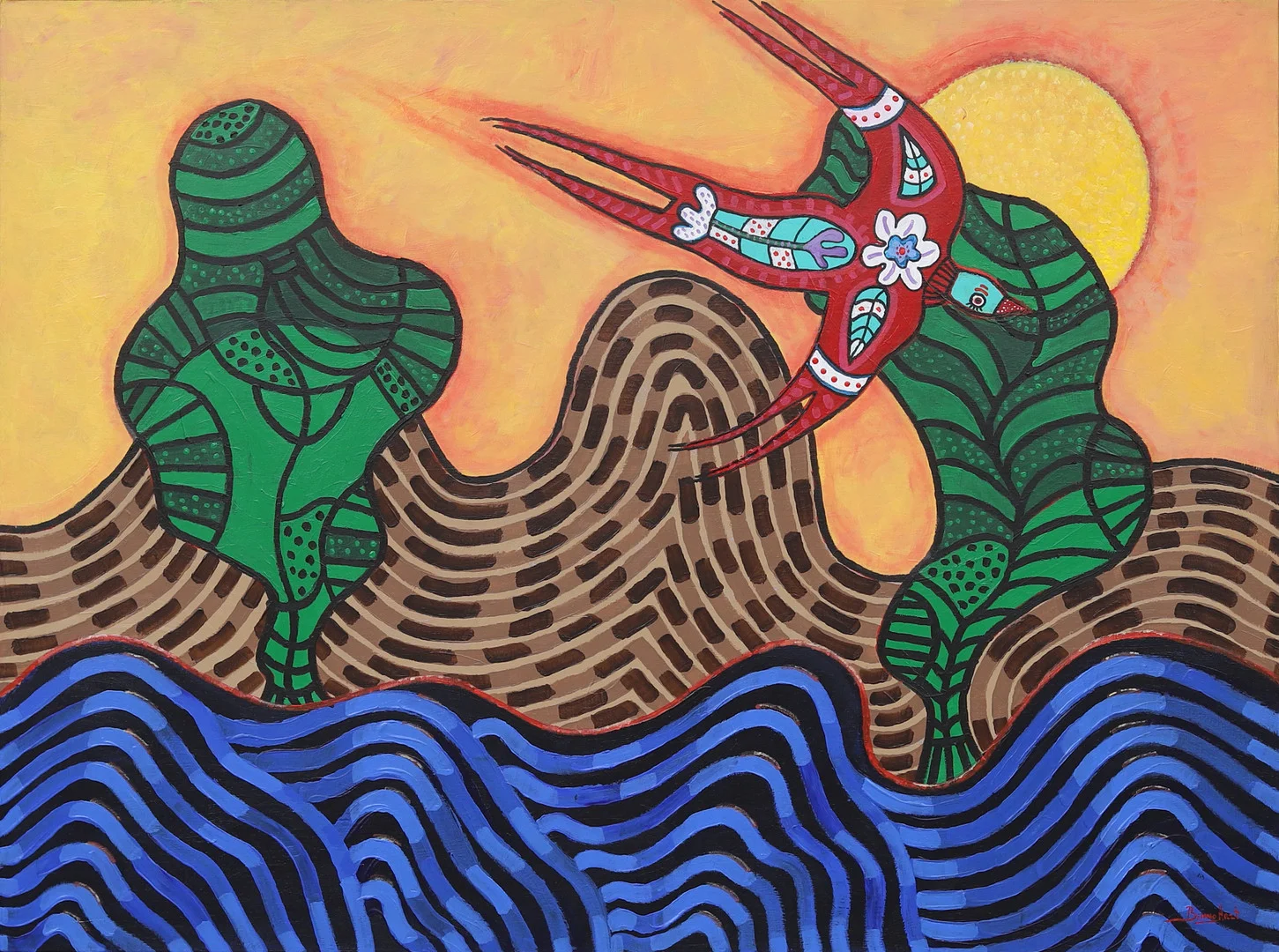 BENNO ARZT. "over sun wind and water", akryl på duk, signerad. — Paintings — Garpenhus Auktioner
