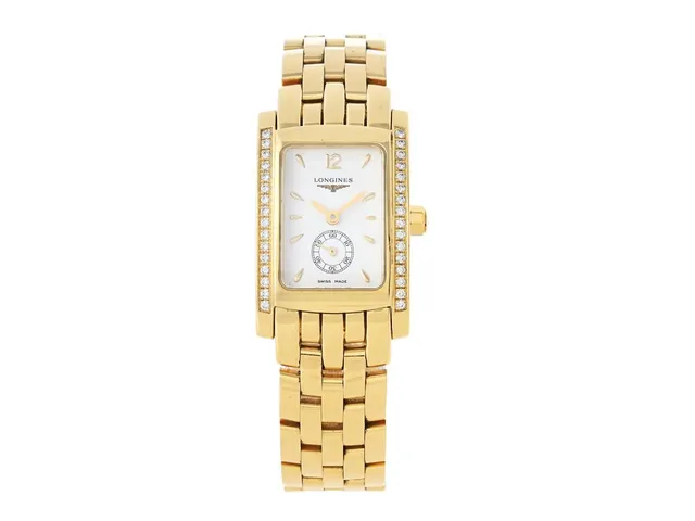 LONGINES, Dolce Vita, Cal 178, Serie nr. 29031329, Ref nr. L5.155.7.16.6, Boett nr. L5.155.7, damur, 20 x 24,5 (30) mm, 18K guld, quartz, safirglas, liten sekundvisare, briljanter på boetten (32 st. TW/VVS, ca 0.269 ctv), originallänk, viklås, totalvikt 71,9 gram, cert, november 2000, box (skadad).