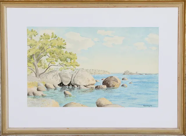 TORE NOBLING. Kustmotiv, akvarell, signerad.