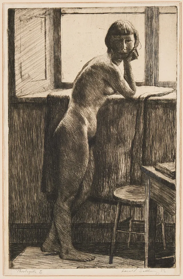HARALD SALLBERG. Nakenstudie, provtryck, signerad och daterad -33, etsning.