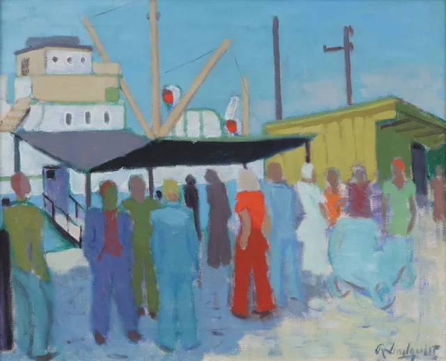 RAGNAR LINDQUIST (1906-1986). Hamnmotiv, olja på duk, signerad.