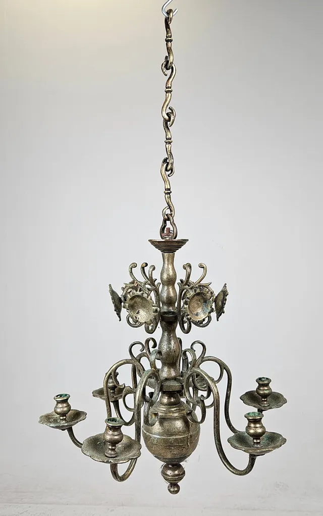 LJUSKRONA, mässing, barockstil, 1800-tal, höjd exklusive kedja ca. 56 cm.