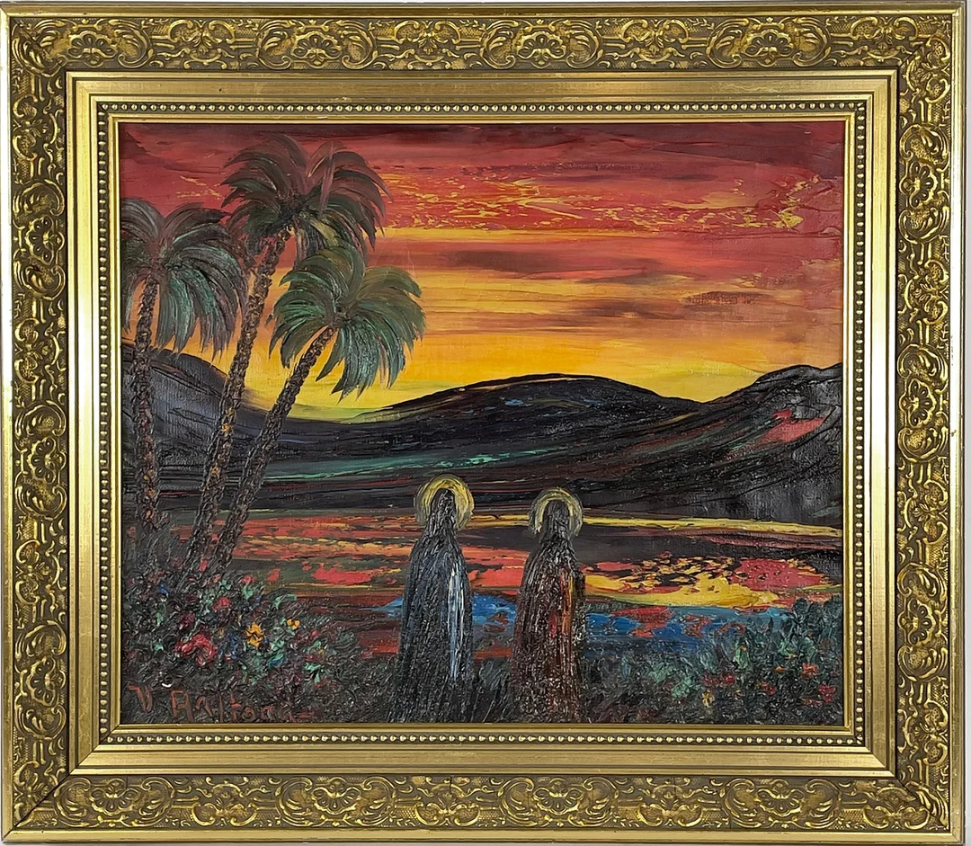 VEIKKO AALTONA. Olja på duk, "Den som tro, han har evig liv!", signerad V. Aaltona. — Paintings — Roslagens Auktionsverk