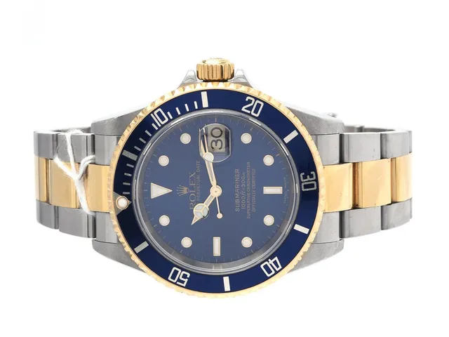 Rolex Submariner stål/guld 40mm automat safirglas, Fliplocklänk ref.nr. 16613 snr.F029888 medextra länkbit, cert -03, box, ytterkartong