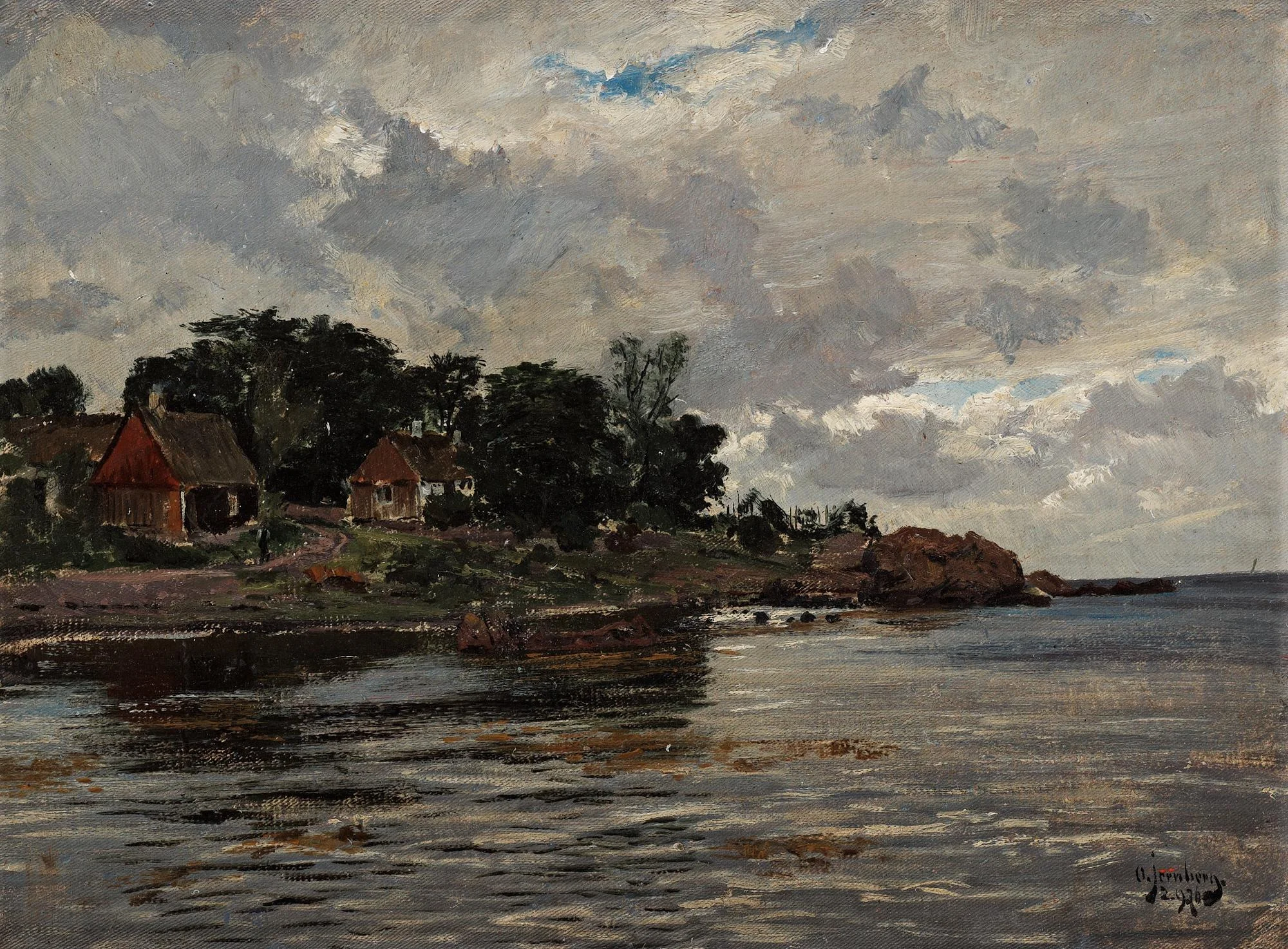 Olof Jernberg, Skärgårdslandskap med stugor. — Bukowskis