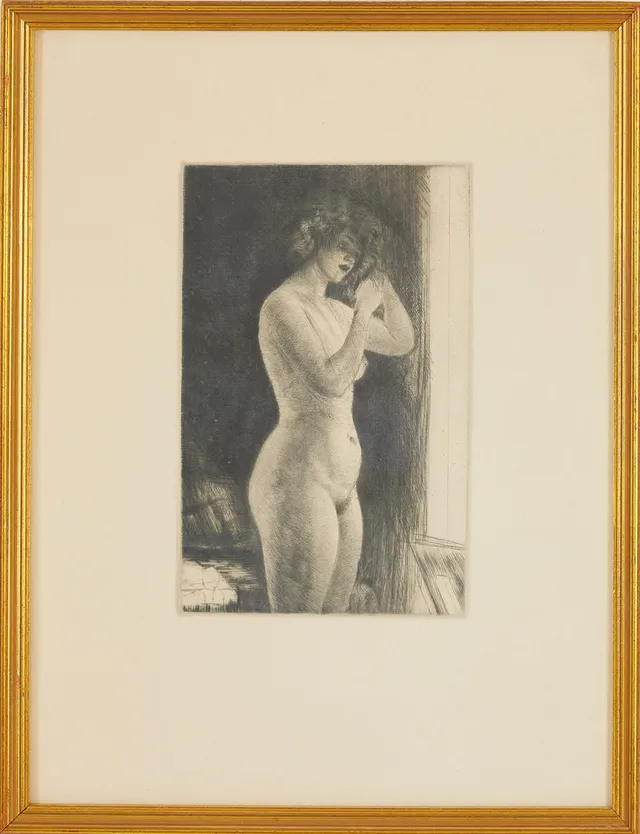 AXEL FRIDELL. "Naket, Ingrid XV", torrnålsgravyr, blindstämplad Axel Fridell.