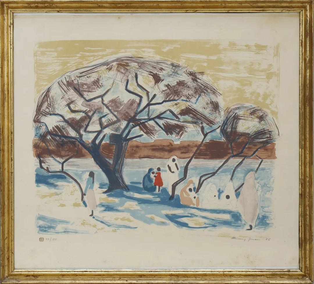 Henning Jensen: Figures under trees, color lithograph — Paintings and sculptures/Prints and photography — Lauritz