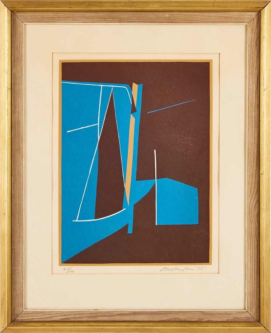 RICHARD MORTENSEN. Serigrafi, "Sirmione bleu", 1955, signerad samt numrerad 88/100. — Engravings & Prints — Stockholms Auktionsverk Magasin 5