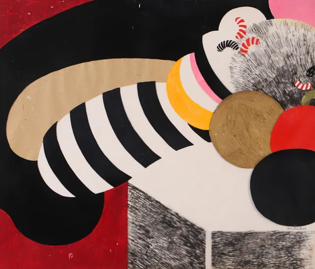 SVEN FRISTEDT. Komposition, collage/blandteknik, signerad.
