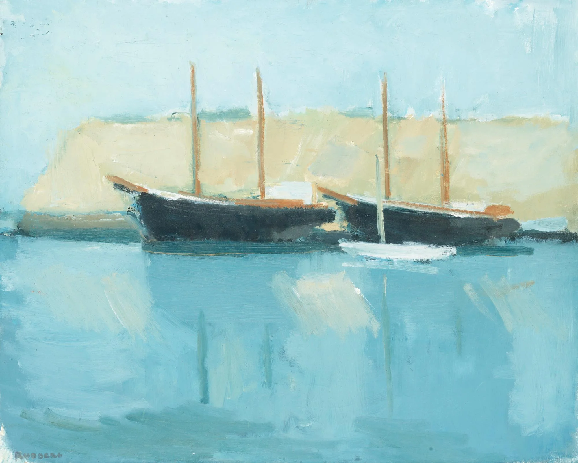 Gustav Rudberg, "Båtar i hamn, Hven". — Bukowskis