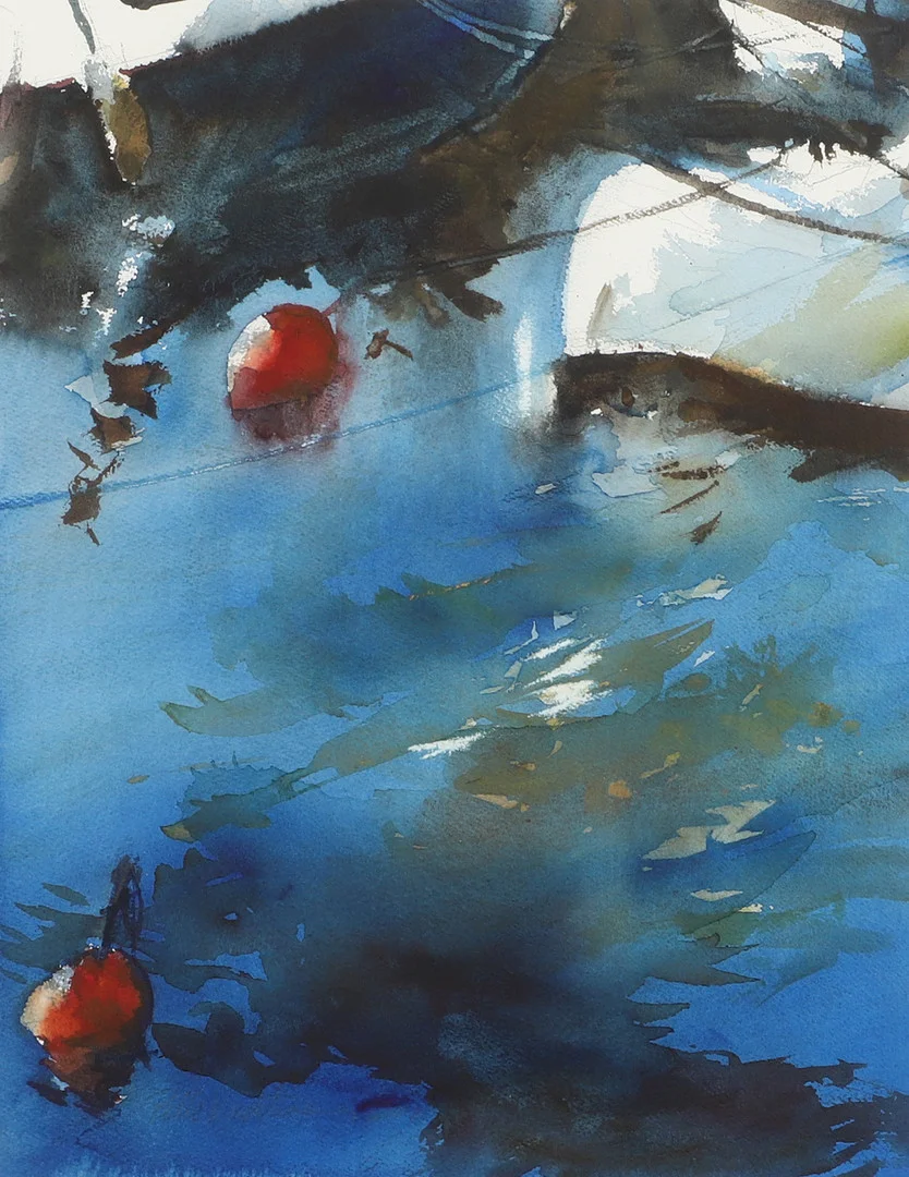 PELLE WADSTRÖMER. "2 röda bojar", akvarell, signerad 2002. — Paintings — Helsingborgs Auktionskammare