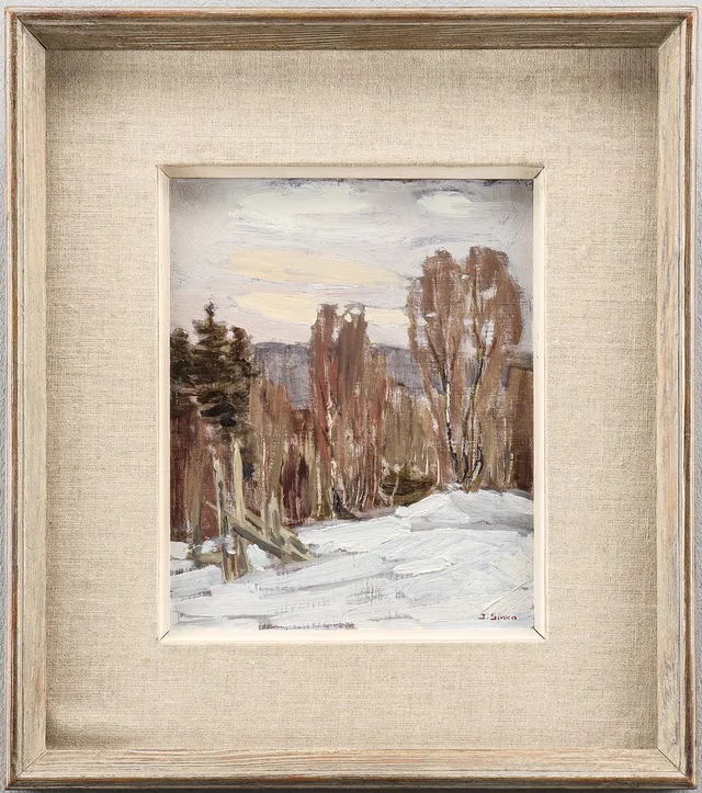 IMANTS SINKA. "Vinterlandskap", olja på pannå, signerad.