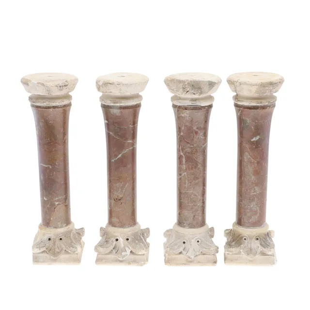 SET OF FOUR DECORATIVE BROWN MARBLE COLUMNS.