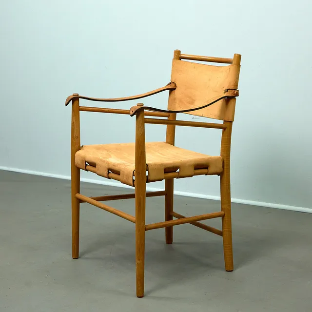 Hunting Chair / Armlehnstuhl, Eiche, Leder, 1950er Jahre, Deutschland.