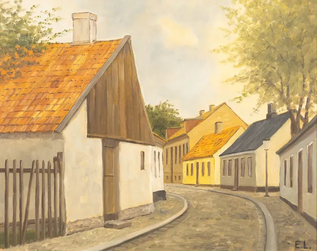 KARL-ERIK LUNDBERG "LEDDE". Olja på pannå, Lundamotiv, monogramsignerad E.L.