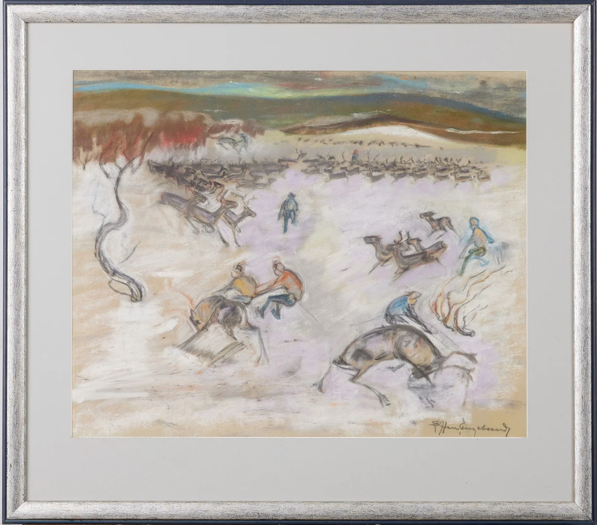 STAFFAN ENGEBRAND (1920-1999), fjällandskap med renar, pastell på papper, signerad. — Paintings — Stockholms Auktionsverk Magasin 5