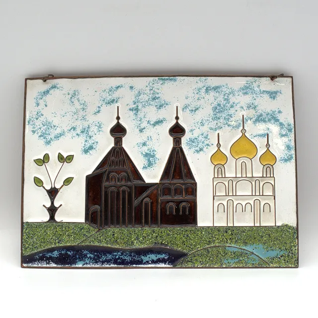 WANDBILD EMAILLE AUF KUPFER, ORTHODOXE KIRCHE, MOSKAU, RUSSLAND 20. JAHRHUNDERT.