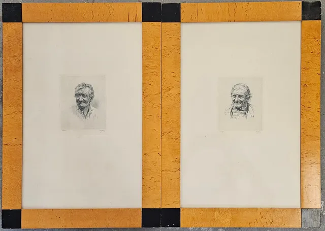 AXEL TALLBERG. Porträtt. Etsningar, 2 st, signerade A. Tallberg.
