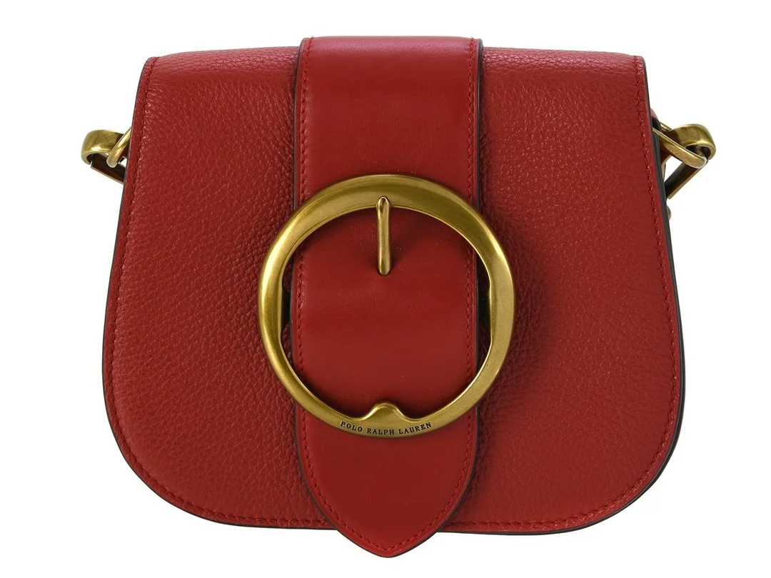 VÄSKA, POLO RAPLH LAUREN, rött skinn, mässingsfärg beslag, 20x16x6cm, dustbag, — Accessoarer/Väskor — Kaplans