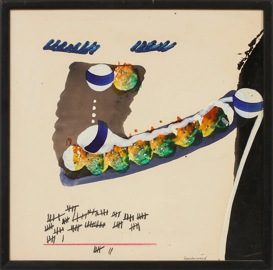 CARL-FREDRIK REUTERSWÄRD. "Spel". Blandteknik på papper klistrad på pannå, signerad a verso samt signerad och daterad 1962 a tergo. — Paintings — Göteborgs Auktionsverk