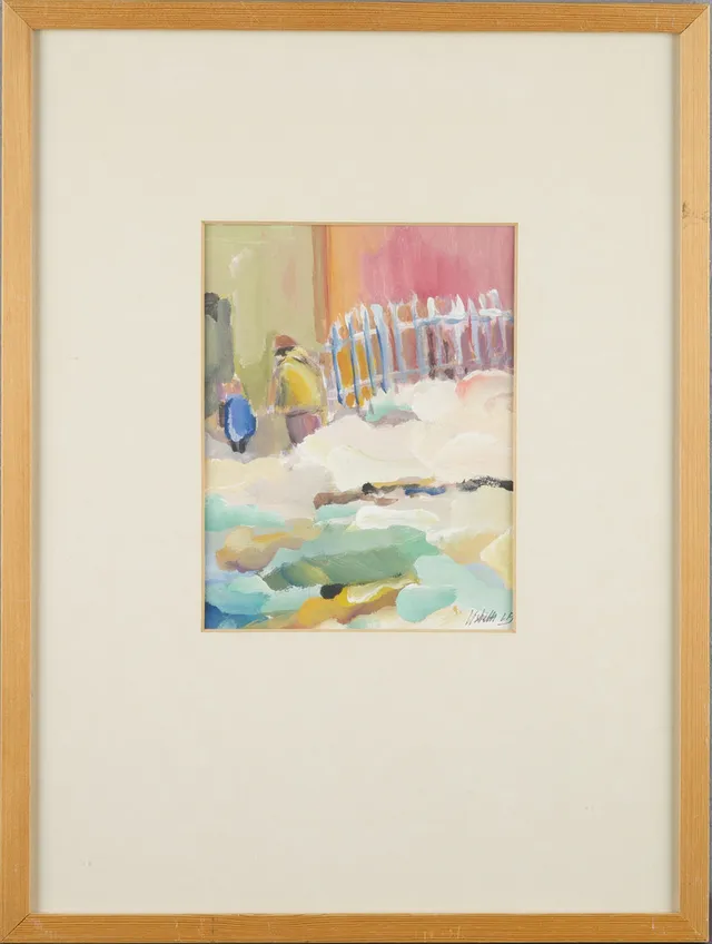 LISBETH LINDQVIST FORSBERG (FÖDD 1930). "Första snön", gouache, signerad Lisbeth Lfg.