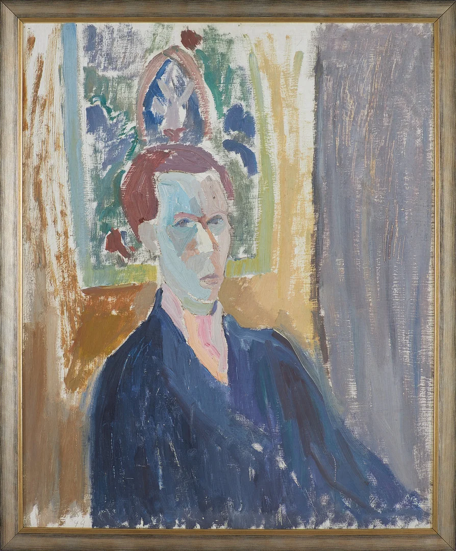 RUNE JANSSON. Självporträtt, olja på pannå, daterad -44, signerad RJ. — Paintings — Stockholms Auktionsverk Sickla