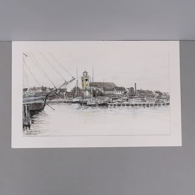 LARS HULTGREN. "Mönsterås omkr. 1910". Blandteknik, signerad och daterad 96.