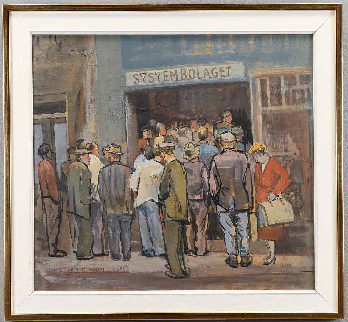 GUSTAF FOGELBERG. Kö till Systembolaget. — Paintings — Karlstad Hammarö Auktionsverk